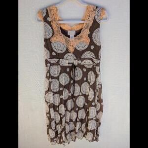 Vintage 213 Brown Lace Trim Boho Y2K Dress Women's Size Medium